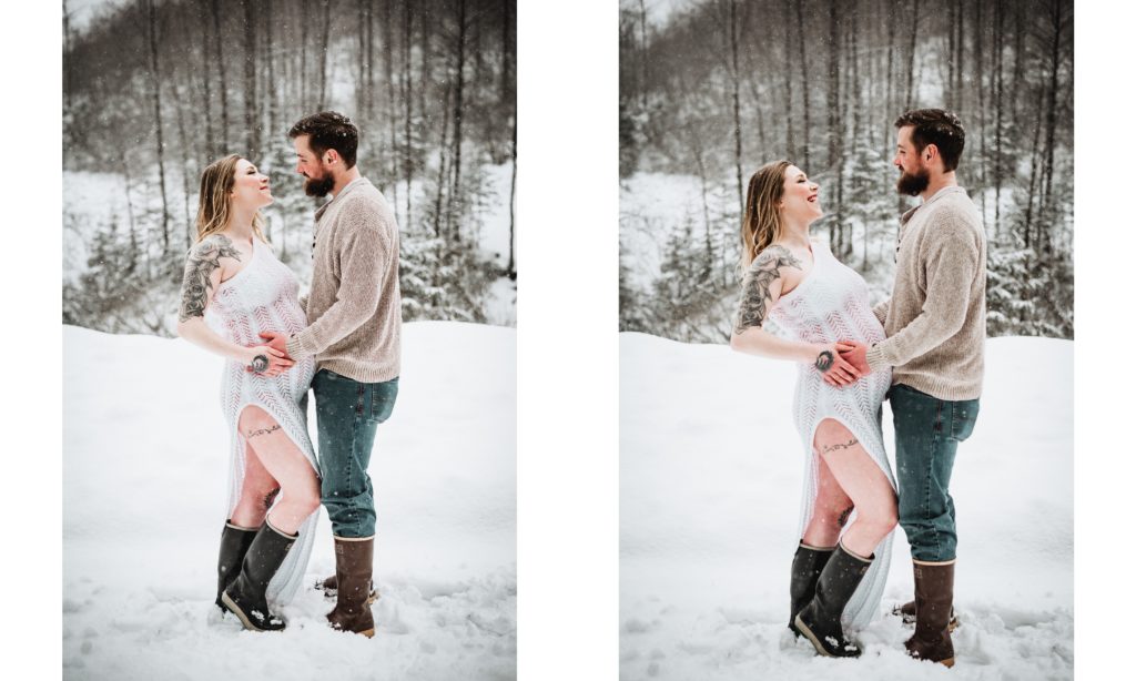 outdoor winter couples maternity