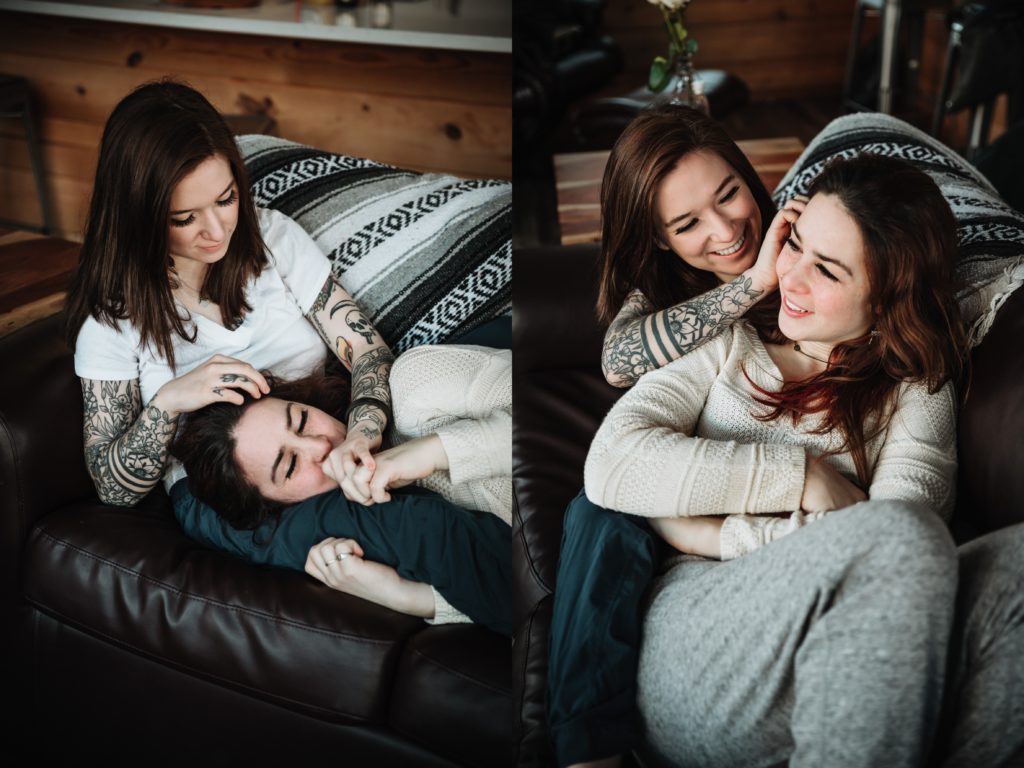 same sex couple couch photoshoot