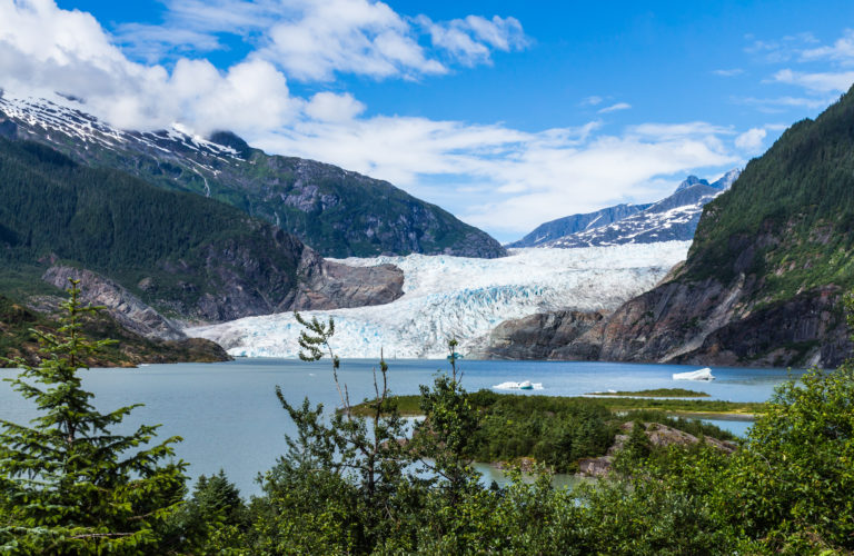 Picture of the Mendehall Glacier and Nugget Falls in Juneau Alaska