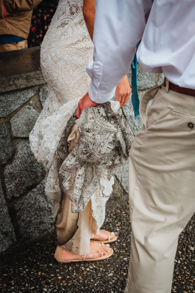 dirty wedding dress and muddy feet