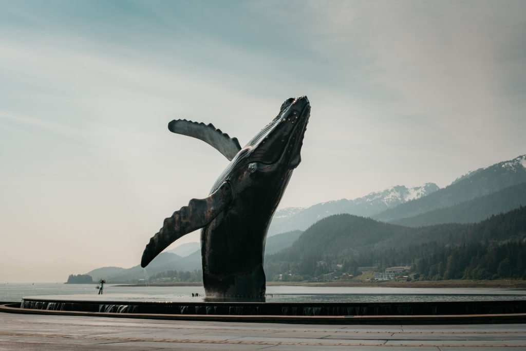 Tahku the whale statue in Juneau Alaska