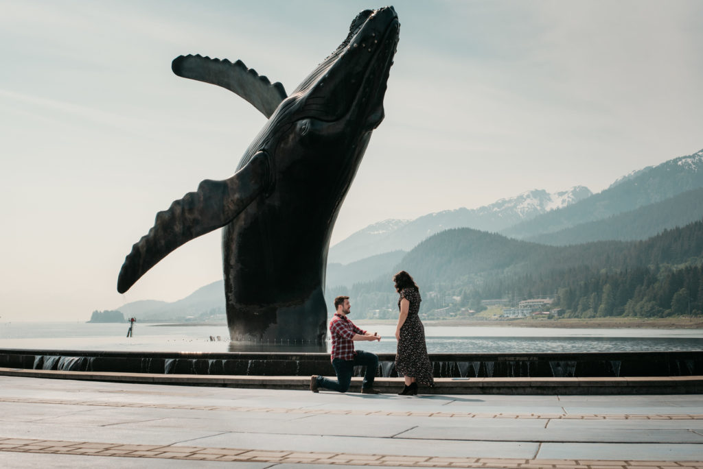 tyler asks nikki to marry him at the whale statue in juneau alaska
