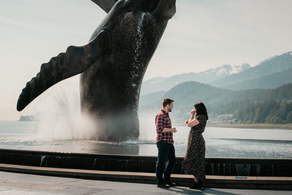 she said yes! at the whale statue in juneau alaska
