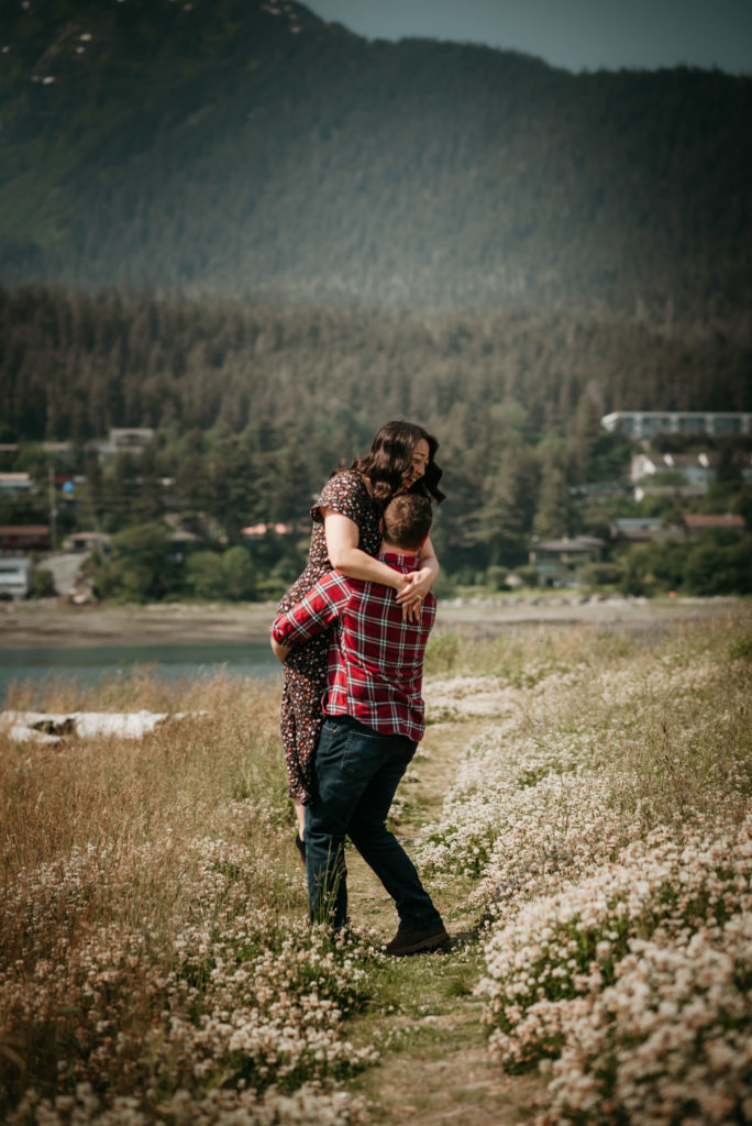 wildflower engagement session in downtown juneau