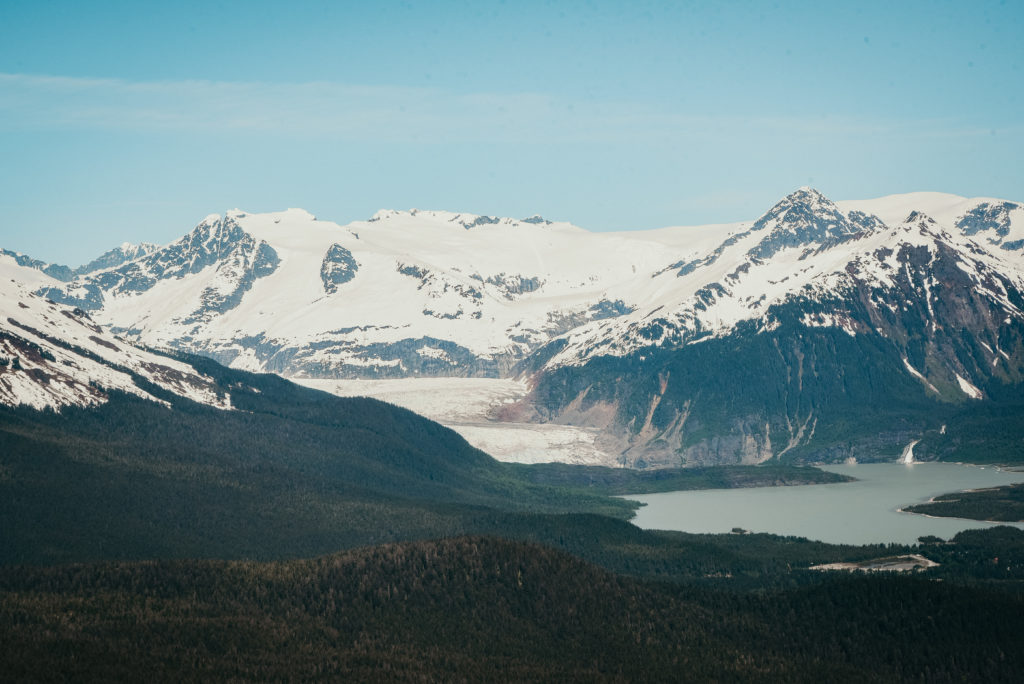 juneau alaska mendenhall glacier and mendenhall lake aerial view