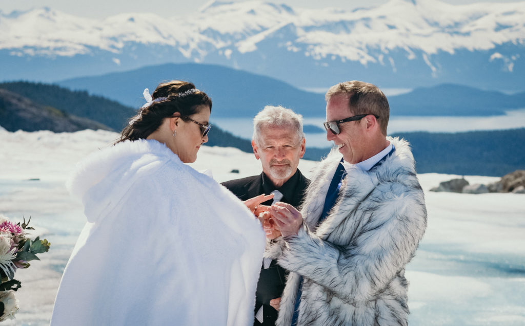 alaska glacier wedding ring exchange