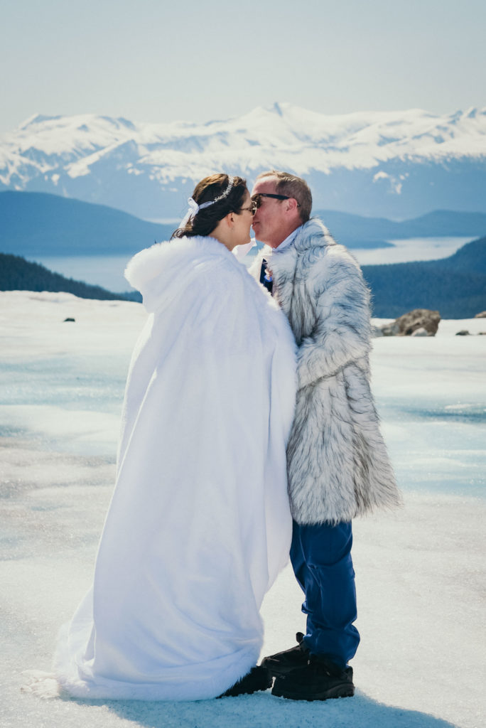 first kiss as married couple on herbert glacier wedding