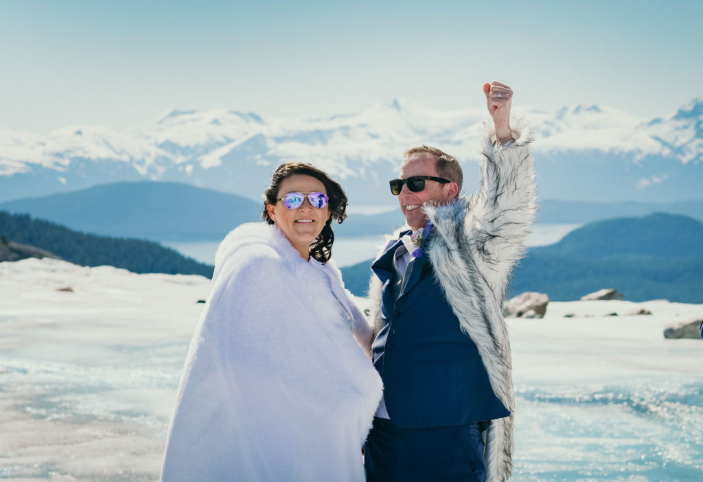 happy groom during herbert glacier wedding