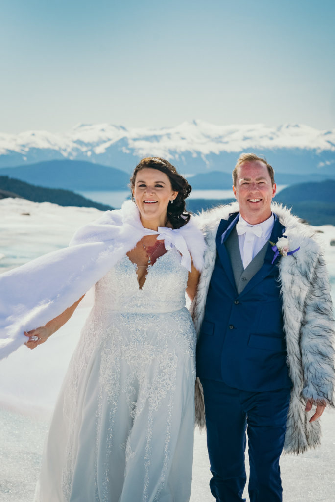 happy bride and groom during herbert glacier wedding