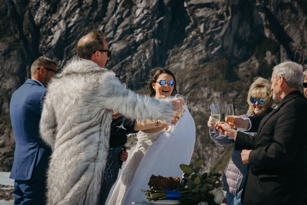 champagne toast on juneau glacier