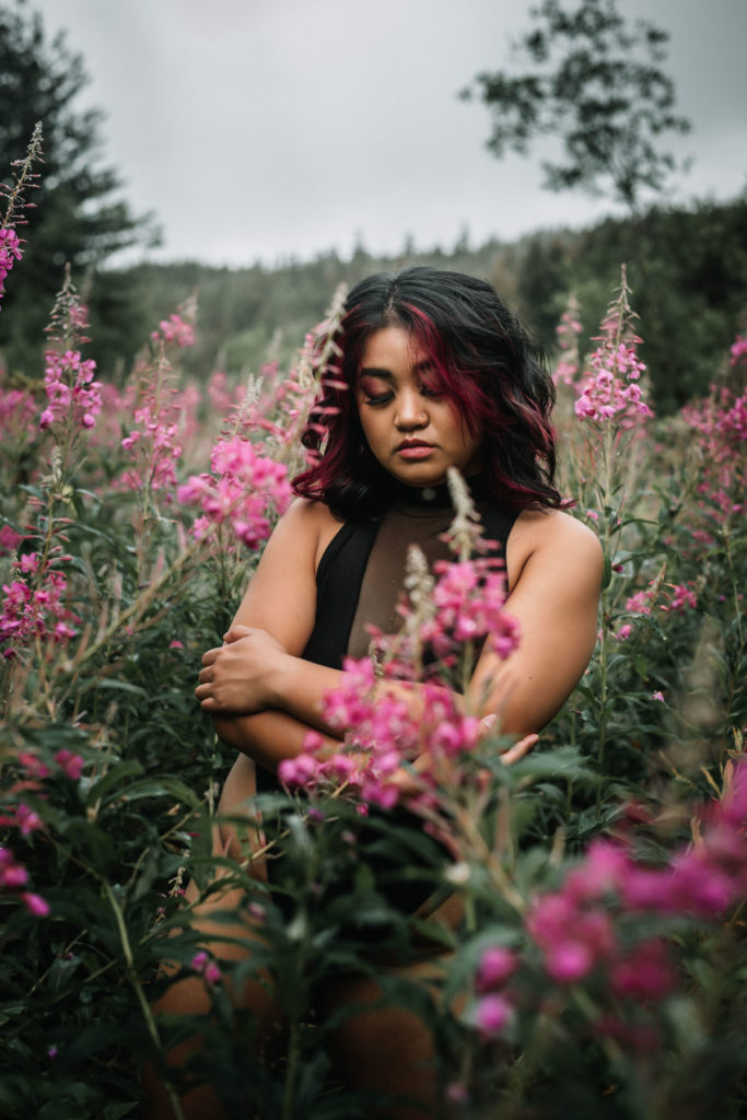 woman in the alaska wildflowers