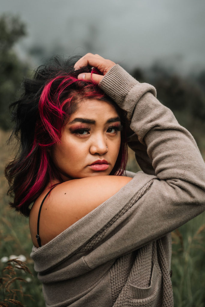 pink hair outdoor fall boudoir session