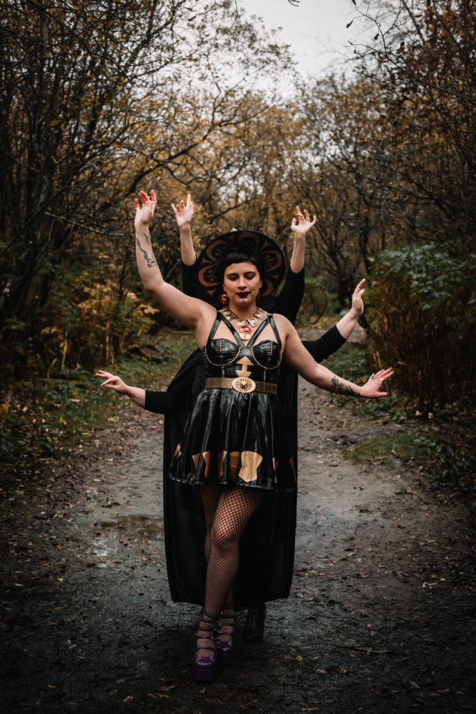 woman in witch aesthetic at witchy styled shoot