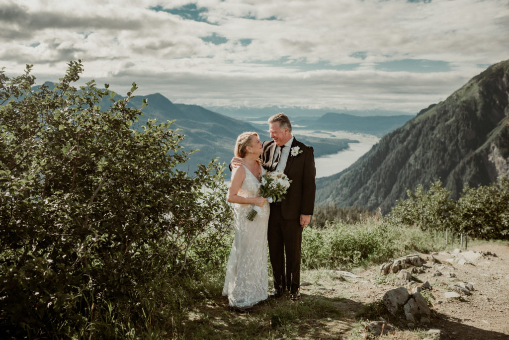 bridal portraits on a mountaintop in juneau alaska
