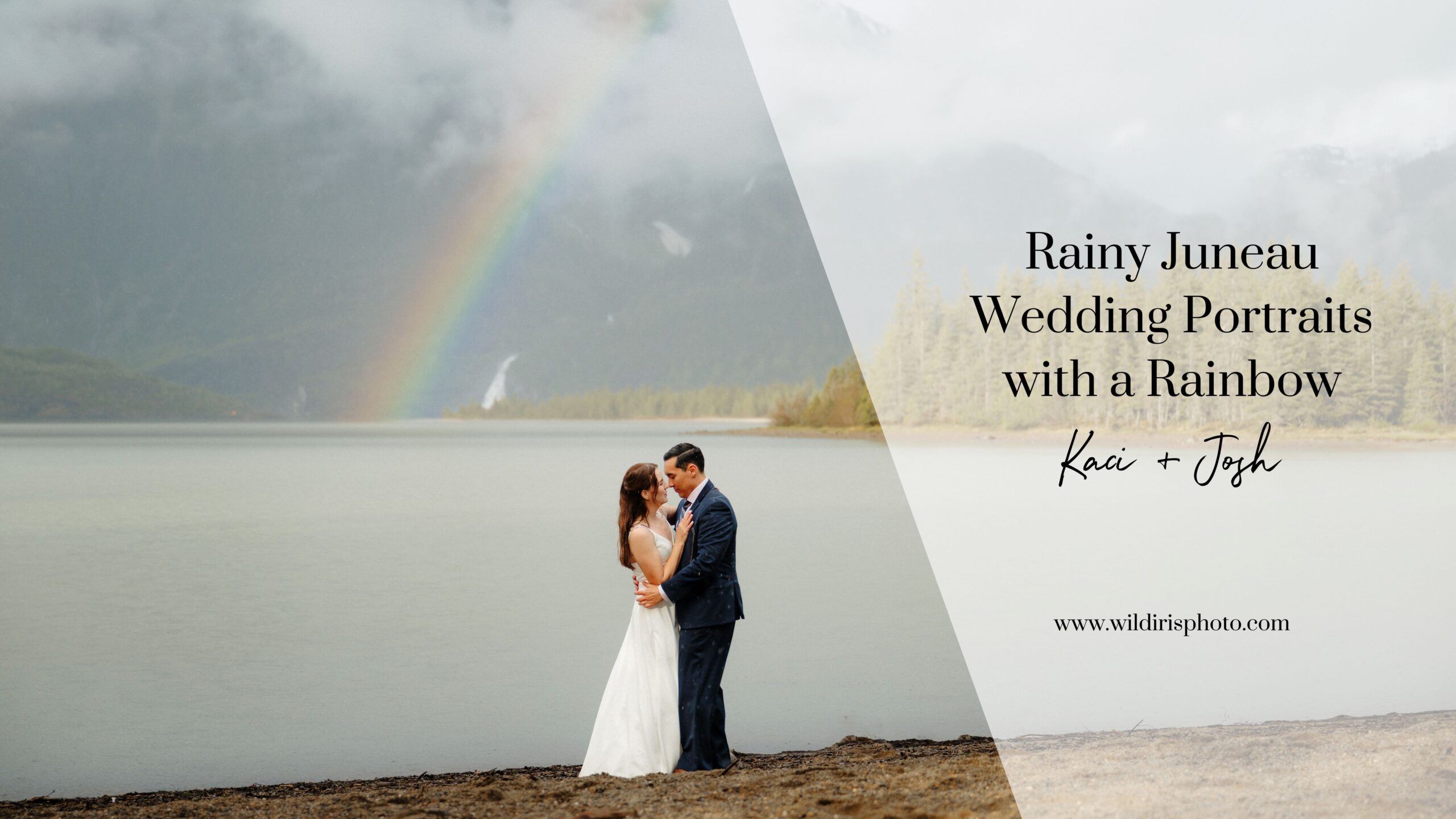 rainy juneau wedding portraits with a rainbow