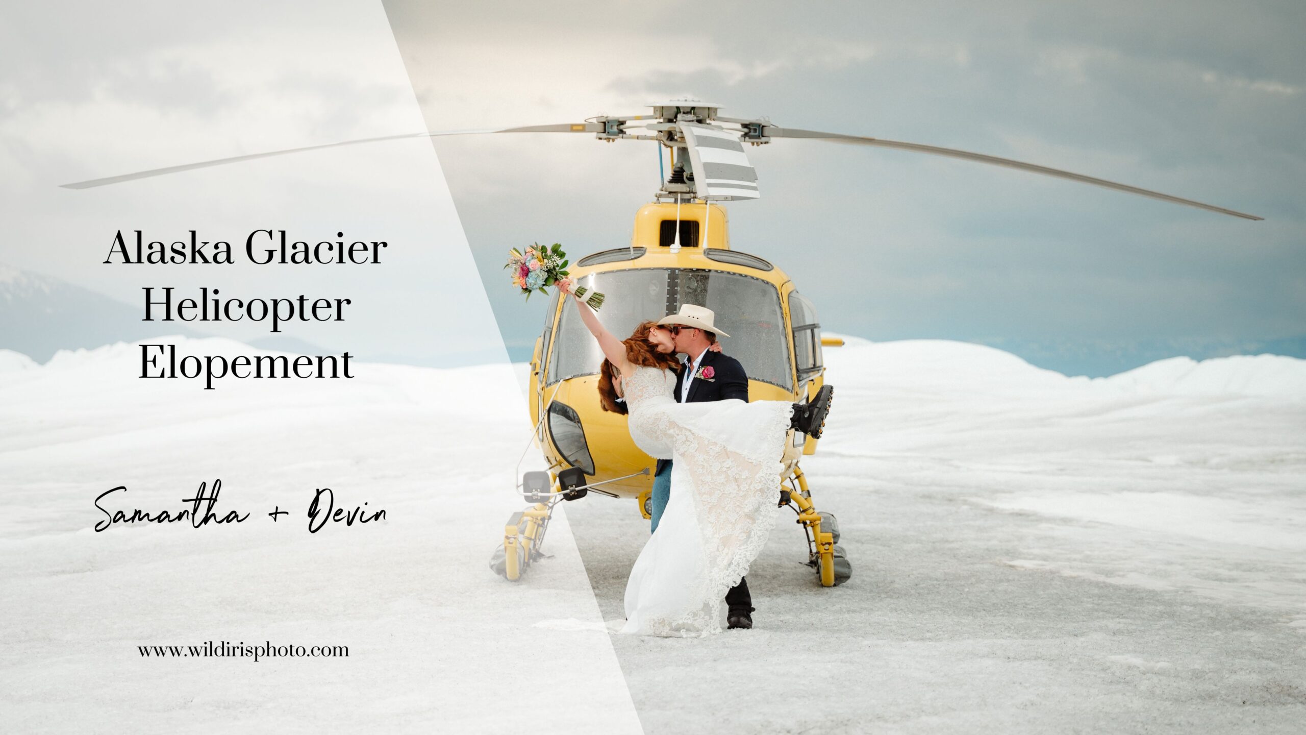 blog banner for an alaska glacier helicopter elopement blog post