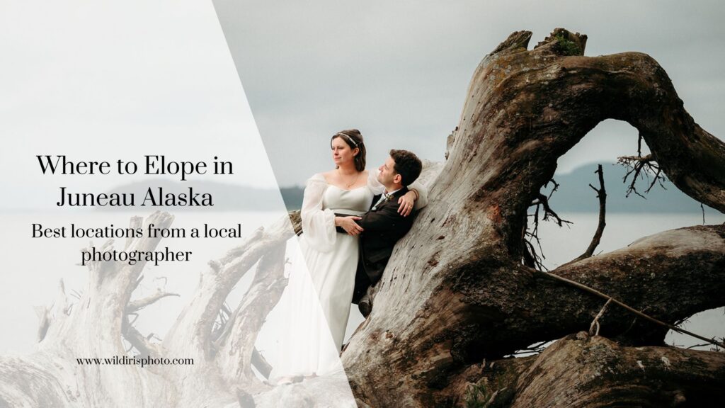 Intimate elopement portraits at an unnamed beach near Juneau Alaska