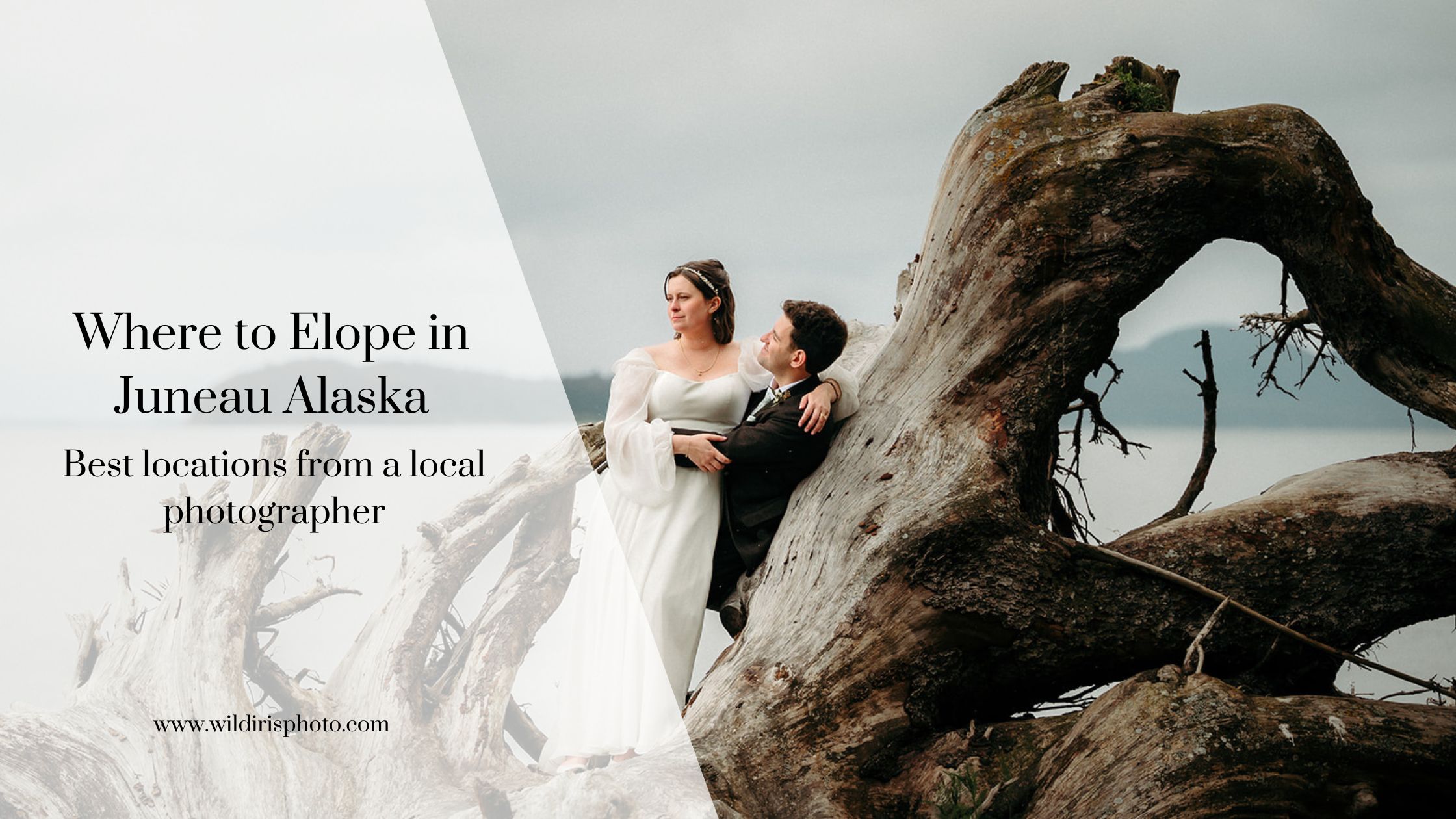 Intimate elopement portraits at unnamed beach near Juneau Alaska